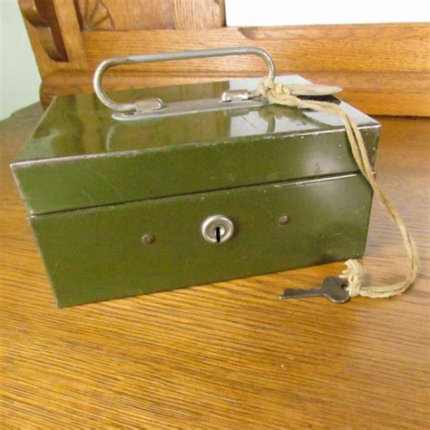 vintage heavy metal lock box with side handles and key|vintage metal lock box for sale .